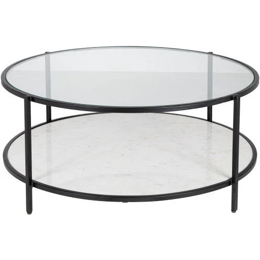 Surya Alecsa Modern Glass Top With Metal & Marble Base Round Coffee Table EAA-010 - Image 4