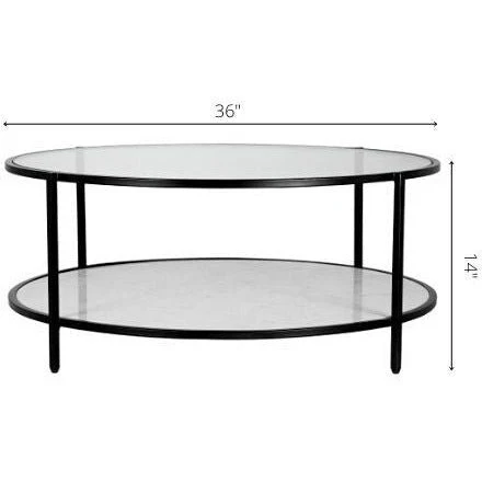 Surya Alecsa Modern Glass Top With Metal & Marble Base Round Coffee Table EAA-010 - Image 5