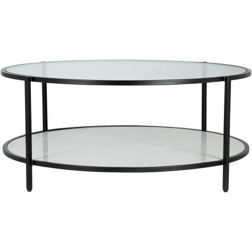 Surya Alecsa Modern Glass Top With Metal & Marble Base Round Coffee Table EAA-010 - Image 7