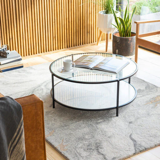 Surya Alecsa Modern Glass Top With Metal & Marble Base Round Coffee Table EAA-010 - Image 8
