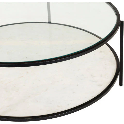 Surya Alecsa Modern Glass Top With Metal & Marble Base Round Coffee Table EAA-010 - Image 9