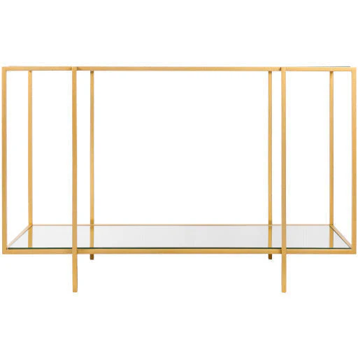 Surya Alecsa Modern Glass Top & Gold Metal Base With Mirrored Bottom Shelf Console Table EAA-013 - Image 3