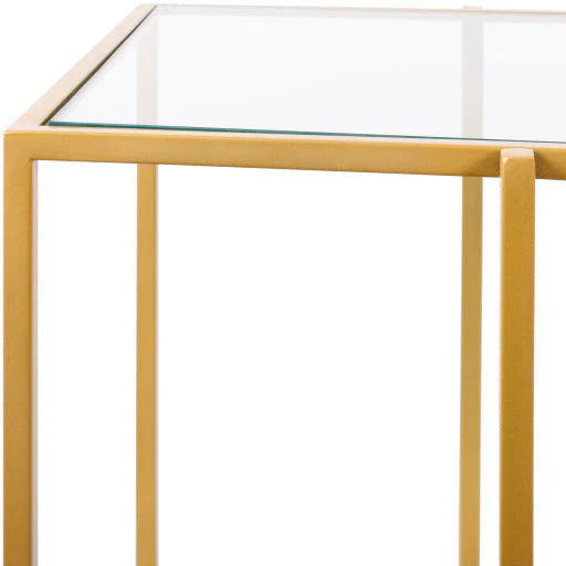 Surya Alecsa Modern Glass Top & Gold Metal Base With Mirrored Bottom Shelf Console Table EAA-013 - Image 4