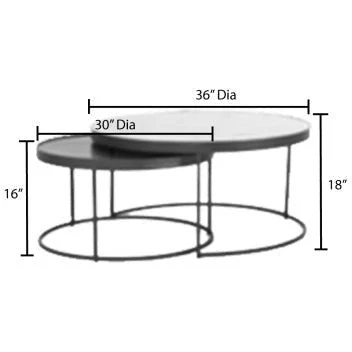 Surya Alexine Modern White & Black Marble Top With Black Metal Base Round Nesting Coffee Tables XLE-001 - Image 6