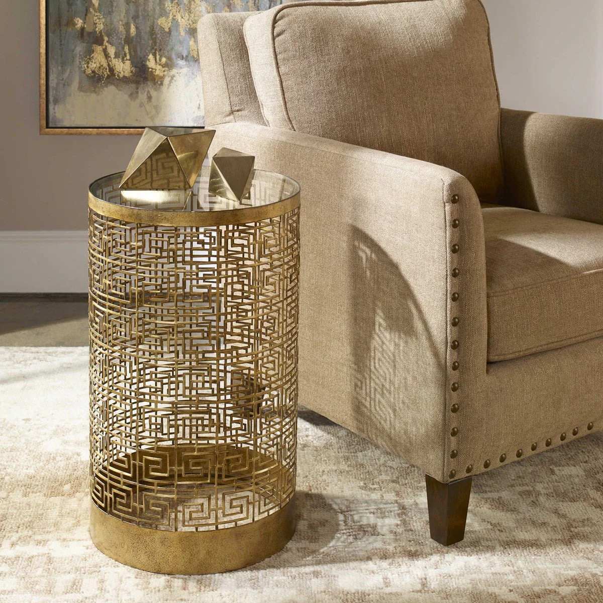 Uttermost Algernon Antiqued Gold Iron Round Accent Drink Table