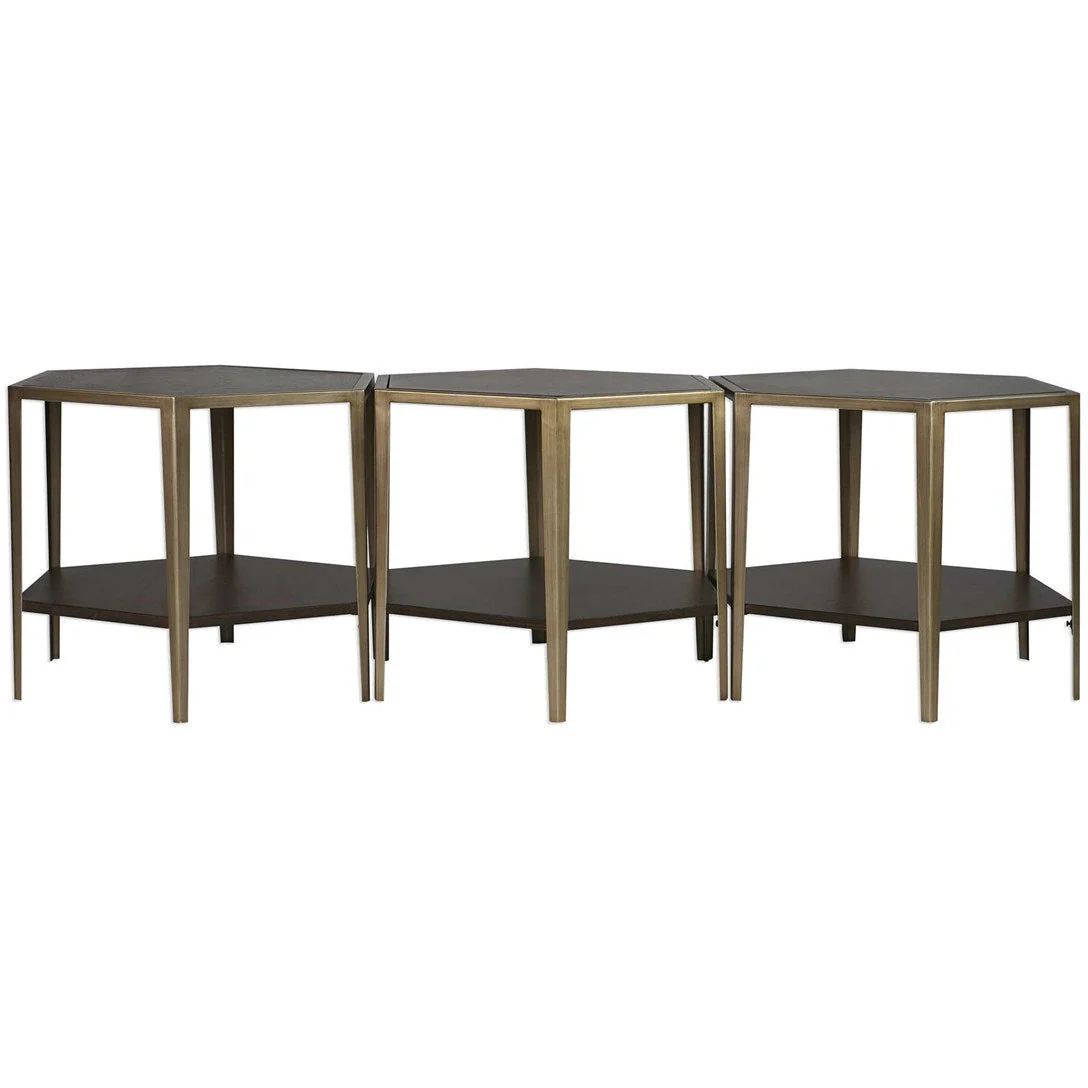 Uttermost Alicia Wood With Brushed Champagne Iron Accent Table - Image 4