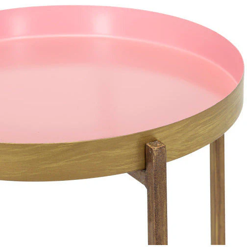 Surya Allenbury Modern Pink Tray Top With Gold Metal Base Round Accent Side Table AEU-002 - Image 5