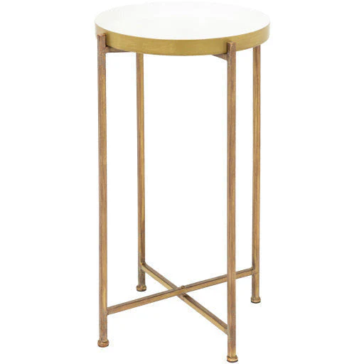 Surya Allenbury Modern White Tray Top With Gold Metal Base Round Accent Side Table AEU-003