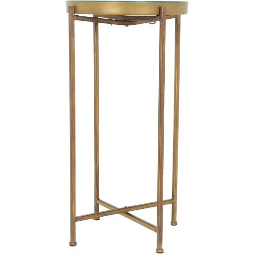 Surya Allenbury Modern Aqua Tray Top With Gold Metal Base Round Accent Side Table AEU-004 - Image 4