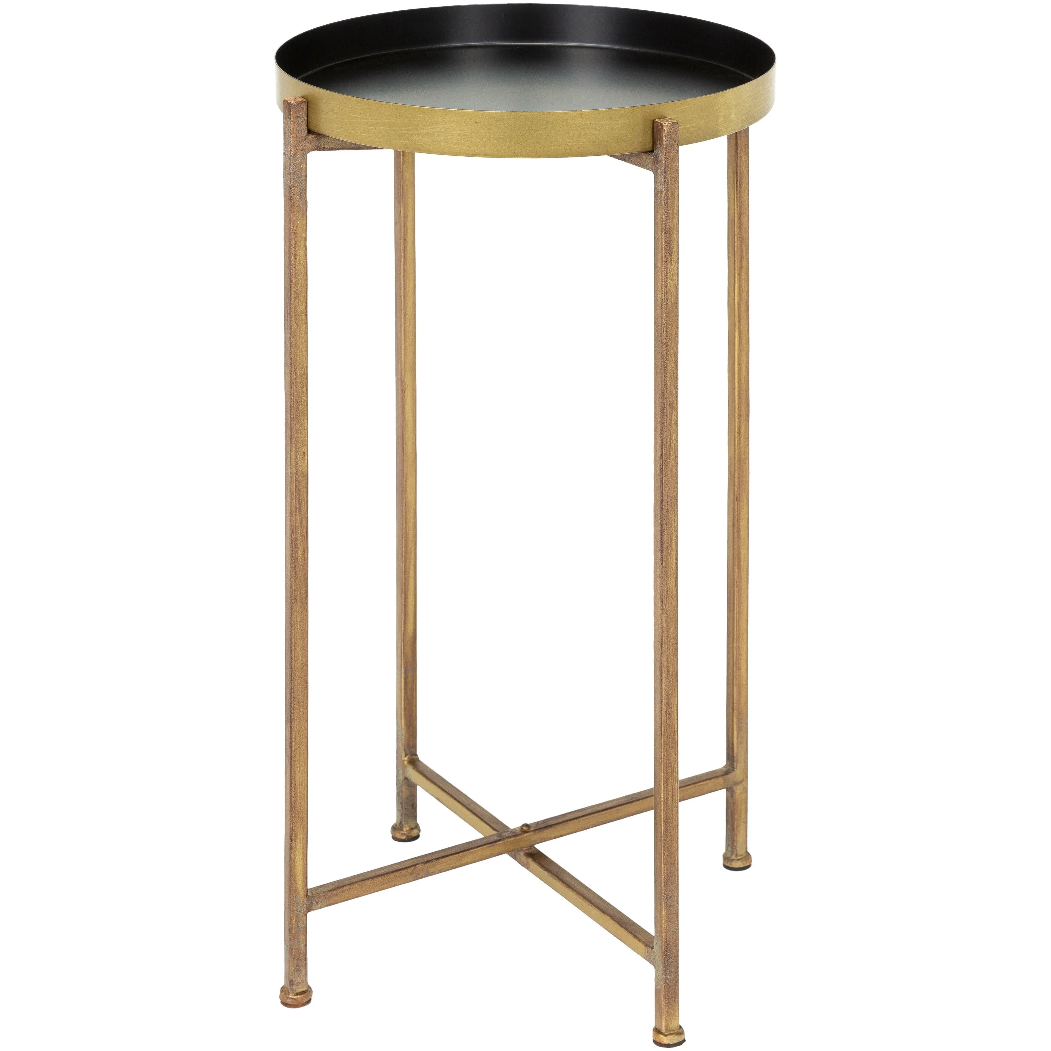Surya Allenbury Modern Black Tray Top With Gold Metal Base Round Accent Side Table AEU-005 - Image 2