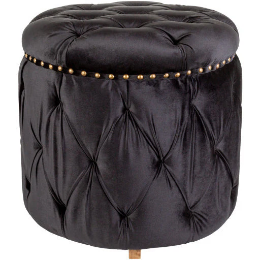 Surya Amana Modern Dark Ink Blue Tufted Round Ottoman With Nailheads AAA-001