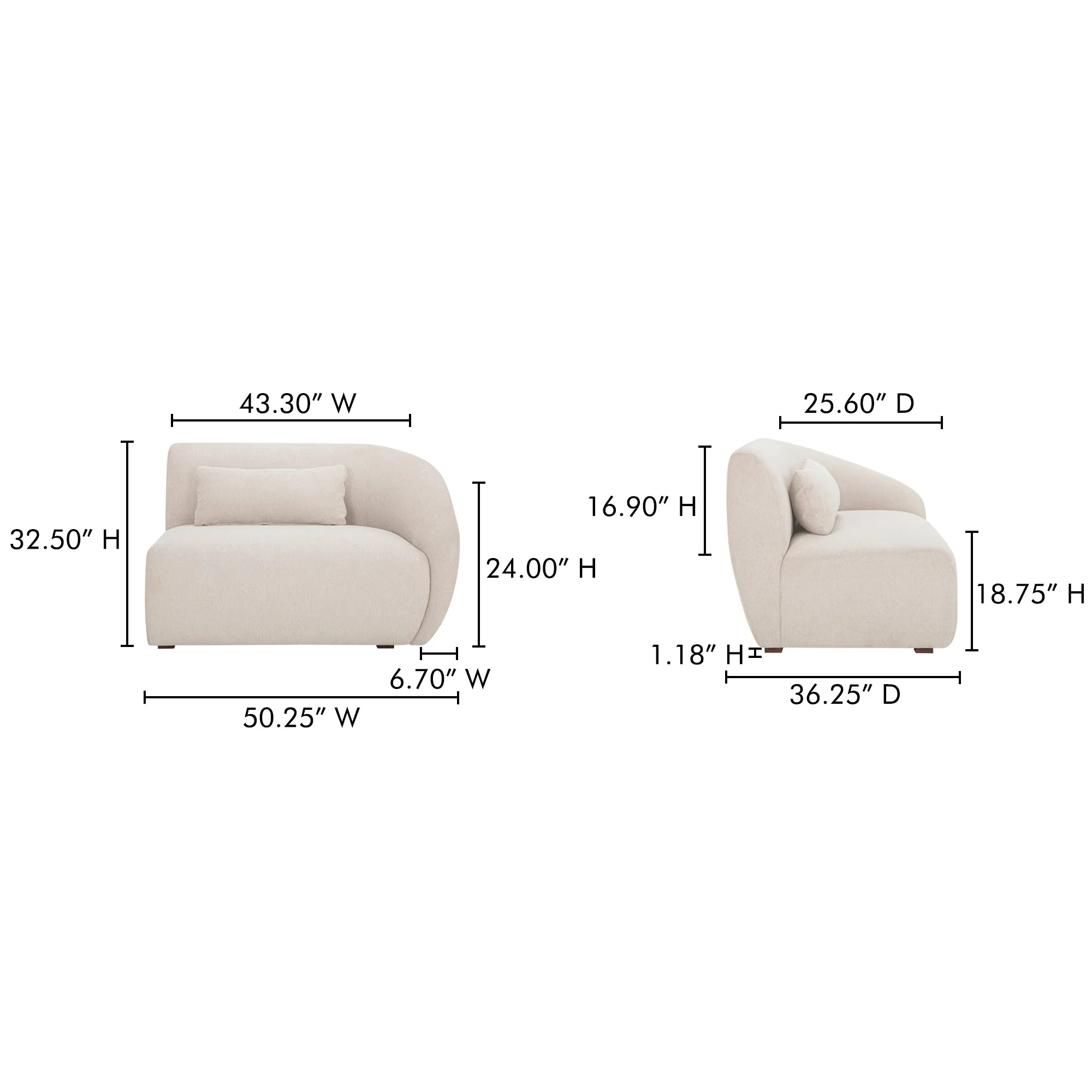 Moe's Home Collection Amelia Warm White Right Arm Facing Chair - Image 9