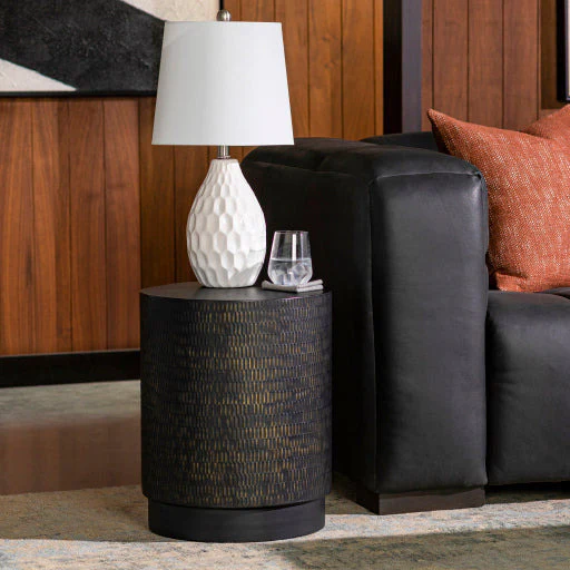 Surya Amenet Modern Black Metal Round Accent Side Table NEA-001