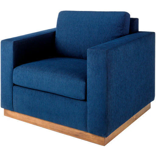 Surya Amherst Modern Square Arm Blue Accent Chair With Wood Base - Image 2