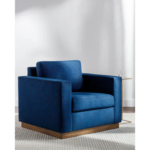 Surya Amherst Modern Square Arm Blue Accent Chair With Wood Base - Image 3