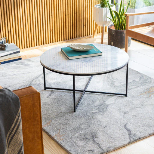 Surya Anastasia Modern White Marble Top With Black Metal Base Round Coffee Table  SIS-002 - Image 5