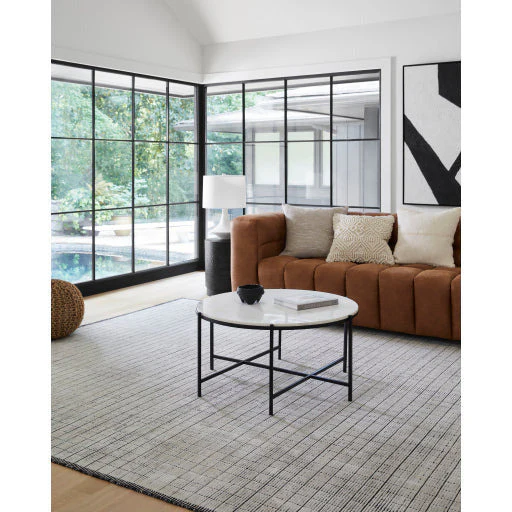 Surya Anaya Modern White Marble Top With Black Metal Base Round Coffee Table ANA-001