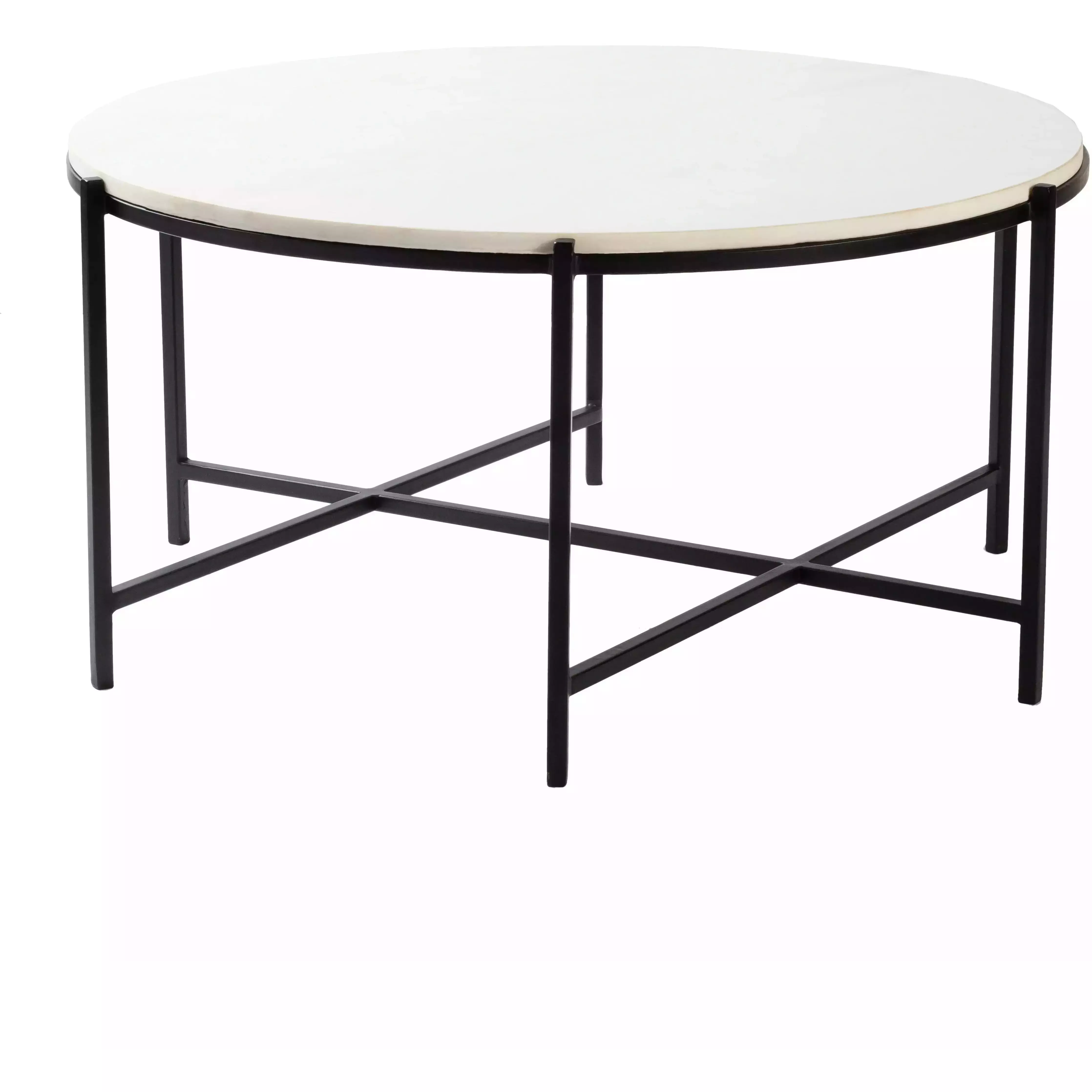 Surya Anaya Modern White Marble Top With Black Metal Base Round Coffee Table ANA-001 - Image 2