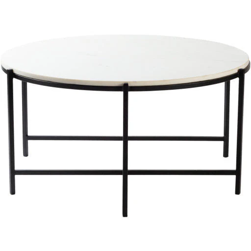 Surya Anaya Modern White Marble Top With Black Metal Base Round Coffee Table ANA-001 - Image 3