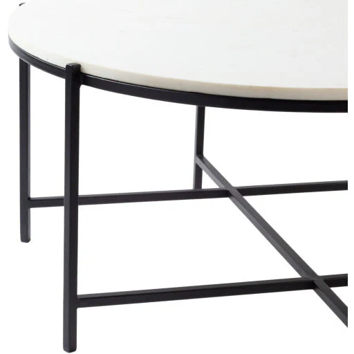 Surya Anaya Modern White Marble Top With Black Metal Base Round Coffee Table ANA-001 - Image 6