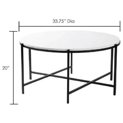 Surya Anaya Modern White Marble Top With Black Metal Base Round Coffee Table ANA-001 - Image 7