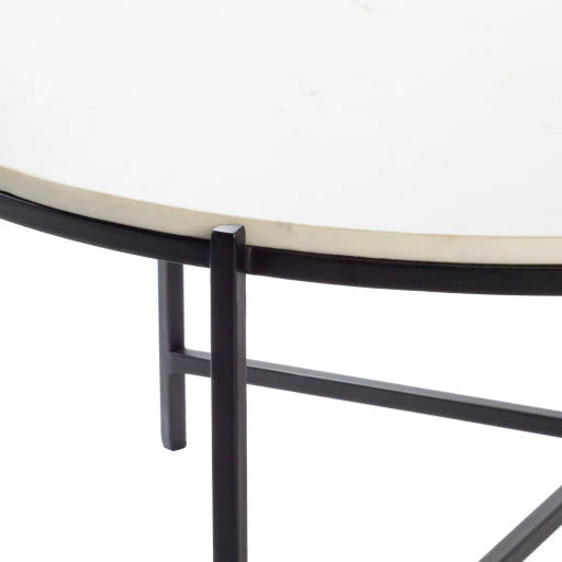 Surya Anaya Modern White Marble Top With Black Metal Base Round Coffee Table ANA-001 - Image 8