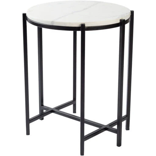 Surya Anaya Modern White Marble Top With Black Metal Base Round Accent Side Table ANA-002