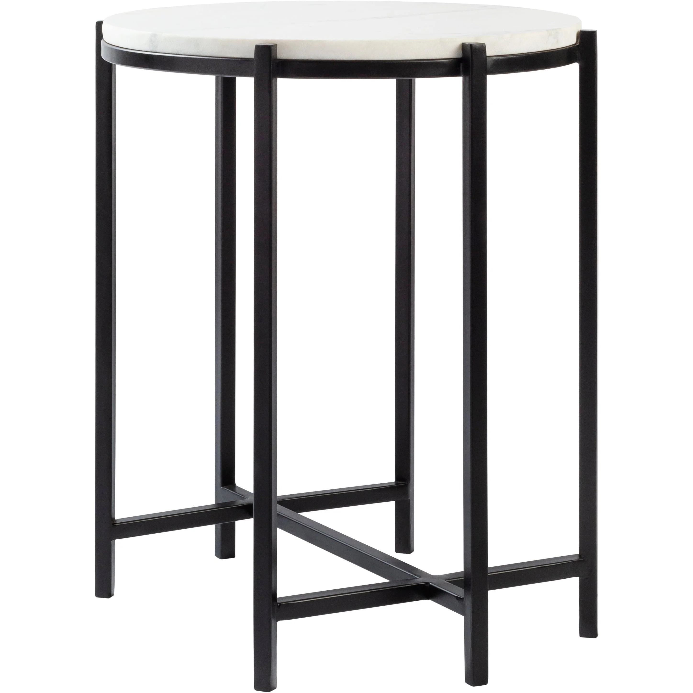 Surya Anaya Modern White Marble Top With Black Metal Base Round Accent Side Table ANA-002 - Image 4