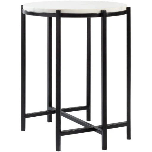 Surya Anaya Modern White Marble Top With Black Metal Base Round Accent Side Table ANA-002 - Image 6