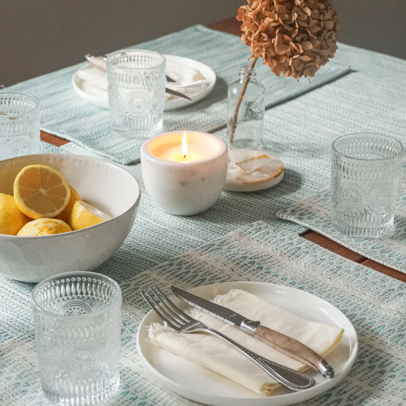 Anaya Home Bay View Aqua Indoor Outdoor Table Runner - Image 4