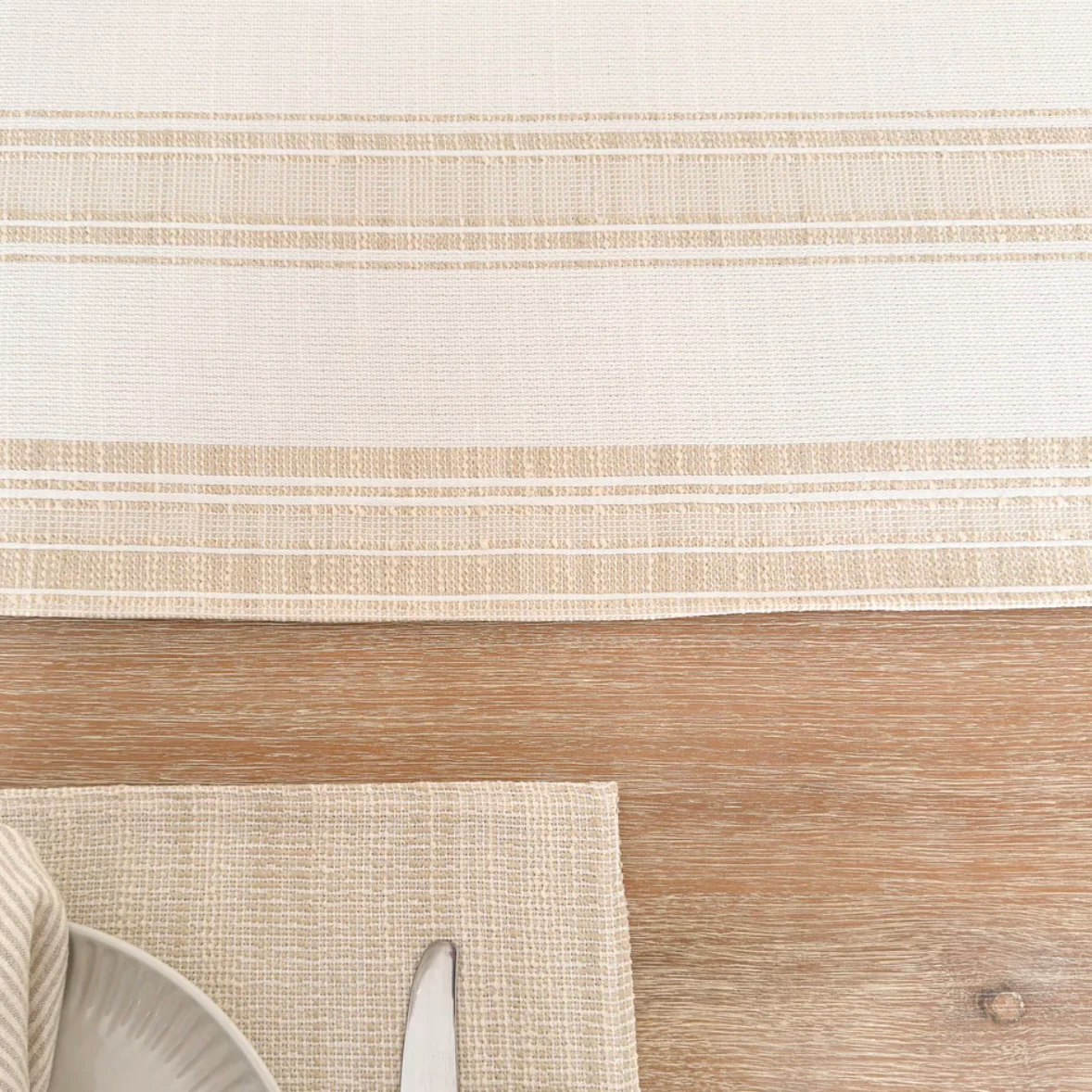Anaya Home Beach Club Beige Stripe Indoor Outdoor Table Runner - Image 4