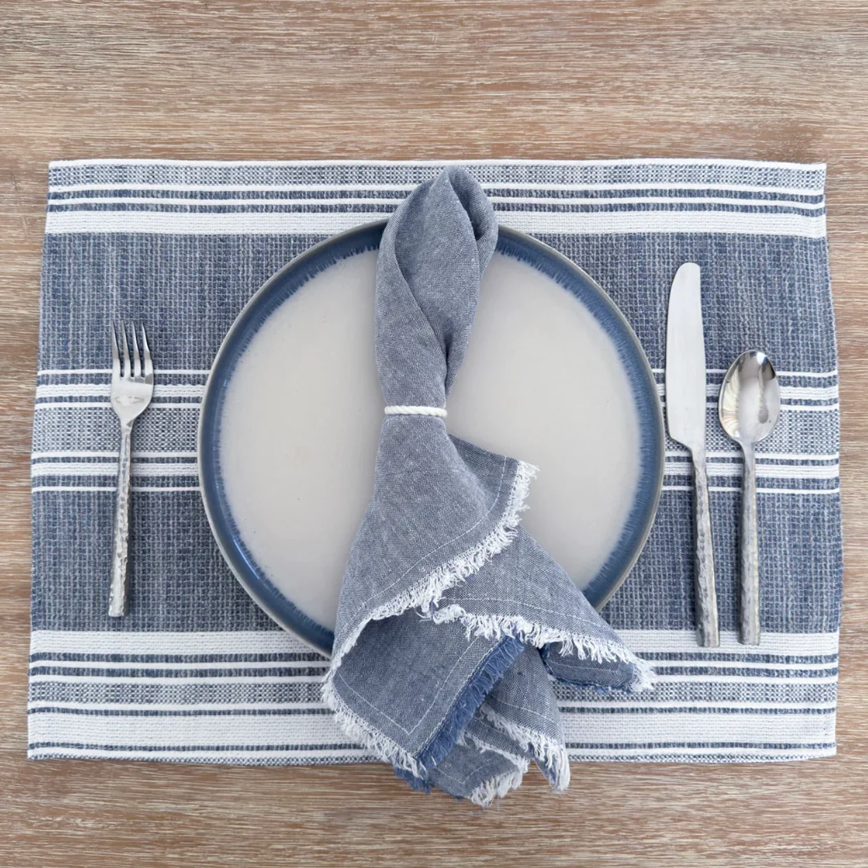 Anaya Home Beach Club Stripe Indigo Indoor Outdoor Placemat - Image 3