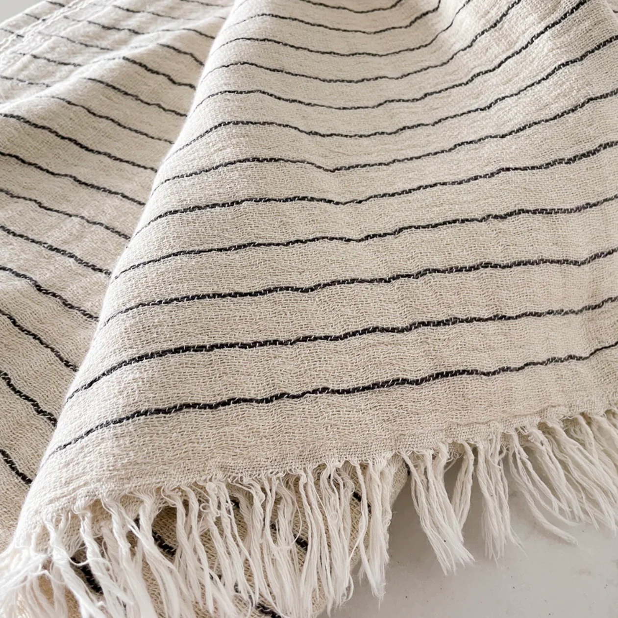 Anaya Home Beige Striped Turkish Cotton Crinkled Throw ~ DREAMY BEDDING SALE ~ Limited Quantity - Image 3