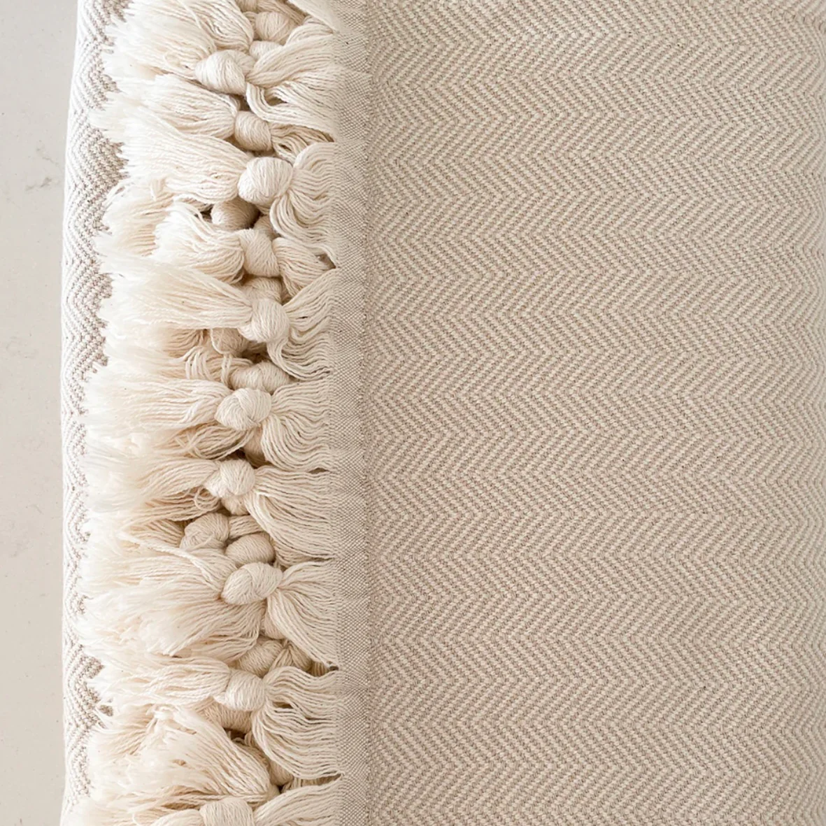 Anaya Home Beige Turkish Cotton Herringbone Throw With Tassels - Image 5