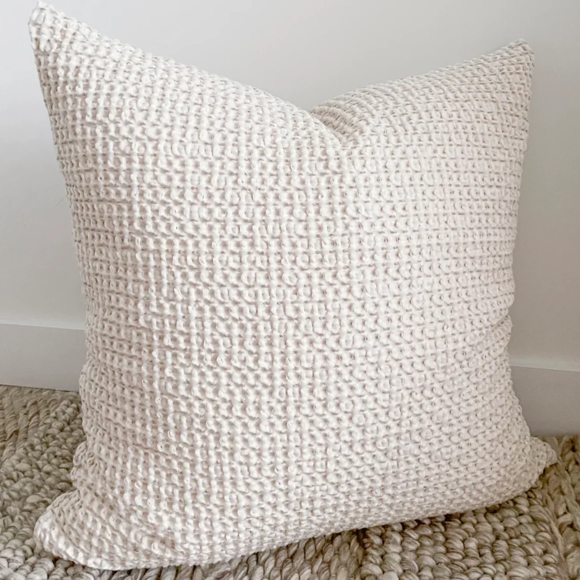 Anaya Home Cool Cotton Beige Waffle Weave Euro Pillow 26x26 With Down Insert - Image 4