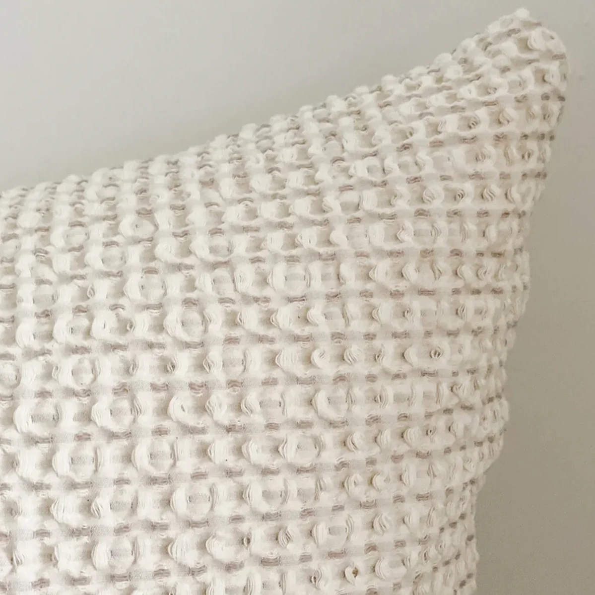 Anaya Home Cool Cotton Beige Waffle Weave Pillow 20x20 With Down Insert - Image 3