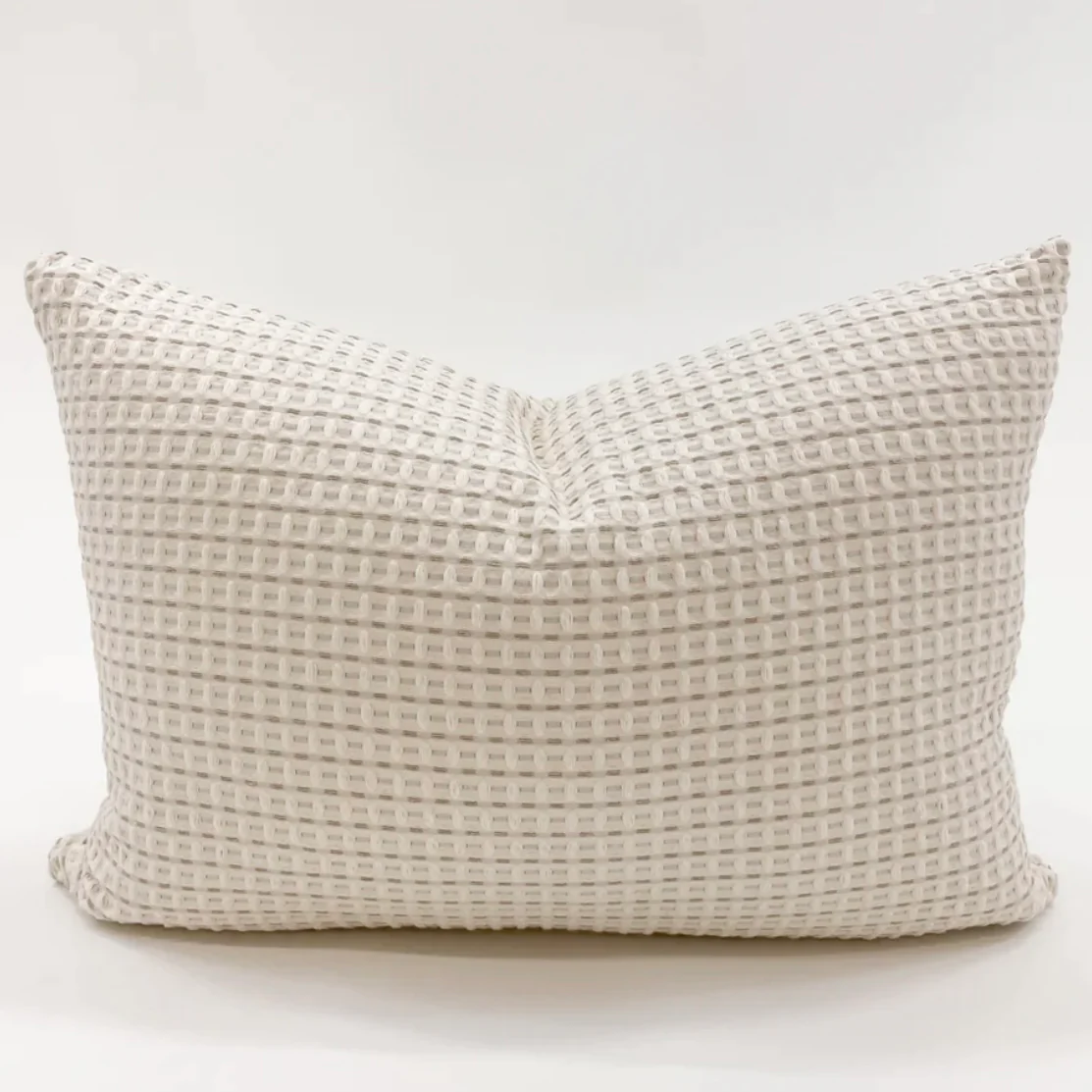 Anaya Home Cool Cotton Beige Waffle Weave Pillow 14x20 With Down Insert - Image 3