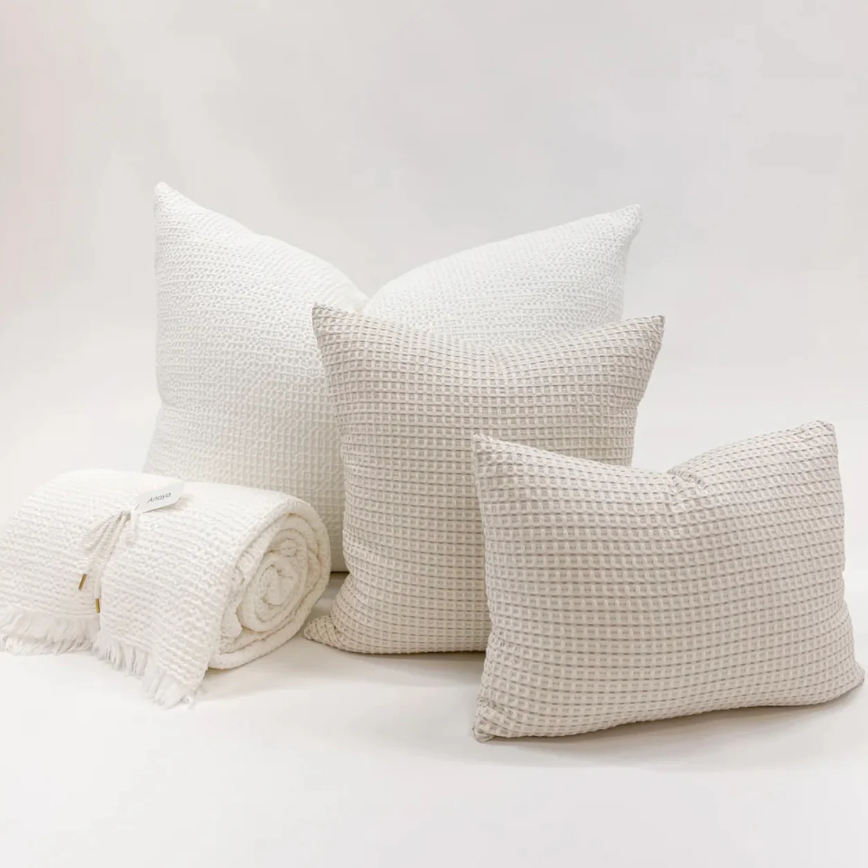 Anaya Home Cool Cotton Beige Waffle Weave Pillow 14x20 With Down Insert - Image 6