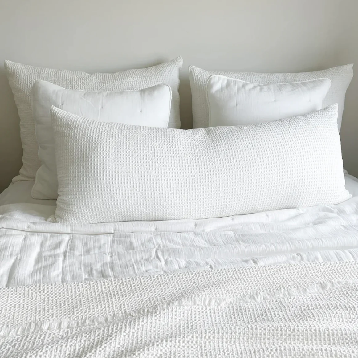 Anaya Home Cool Cotton White Waffle Weave Body Pillow With Down Alternative Insert ~ DREAMY BEDDING SALE ~ Limited Quantity
