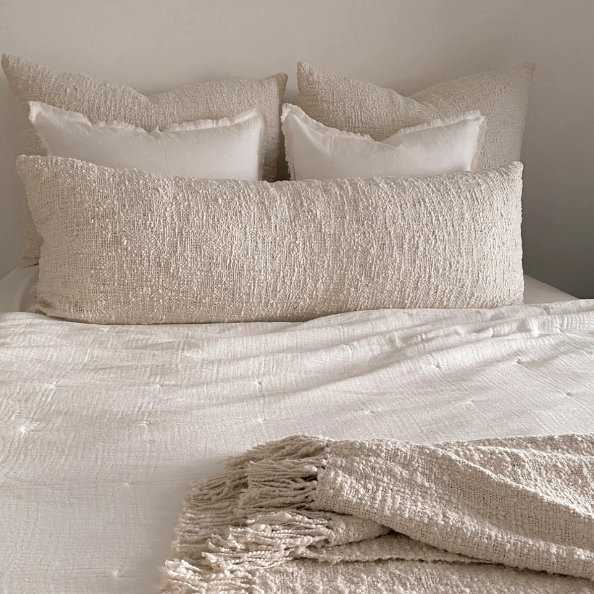 Anaya Home Cozy Cotton Beige Boucle Body Pillow With Down Alternative Insert ~ DREAMY BEDDING SALE ~ Limited Quantity - Image 4