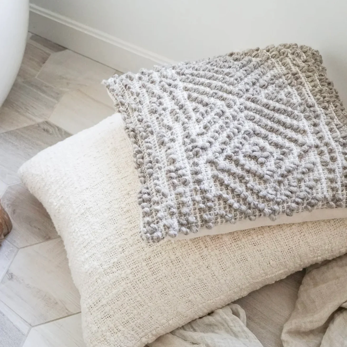Anaya Home Cozy Cotton White Boucle Euro Pillow 26x26 With Down Insert ~ DREAMY BEDDING SALE ~ Limited Quantity - Image 9