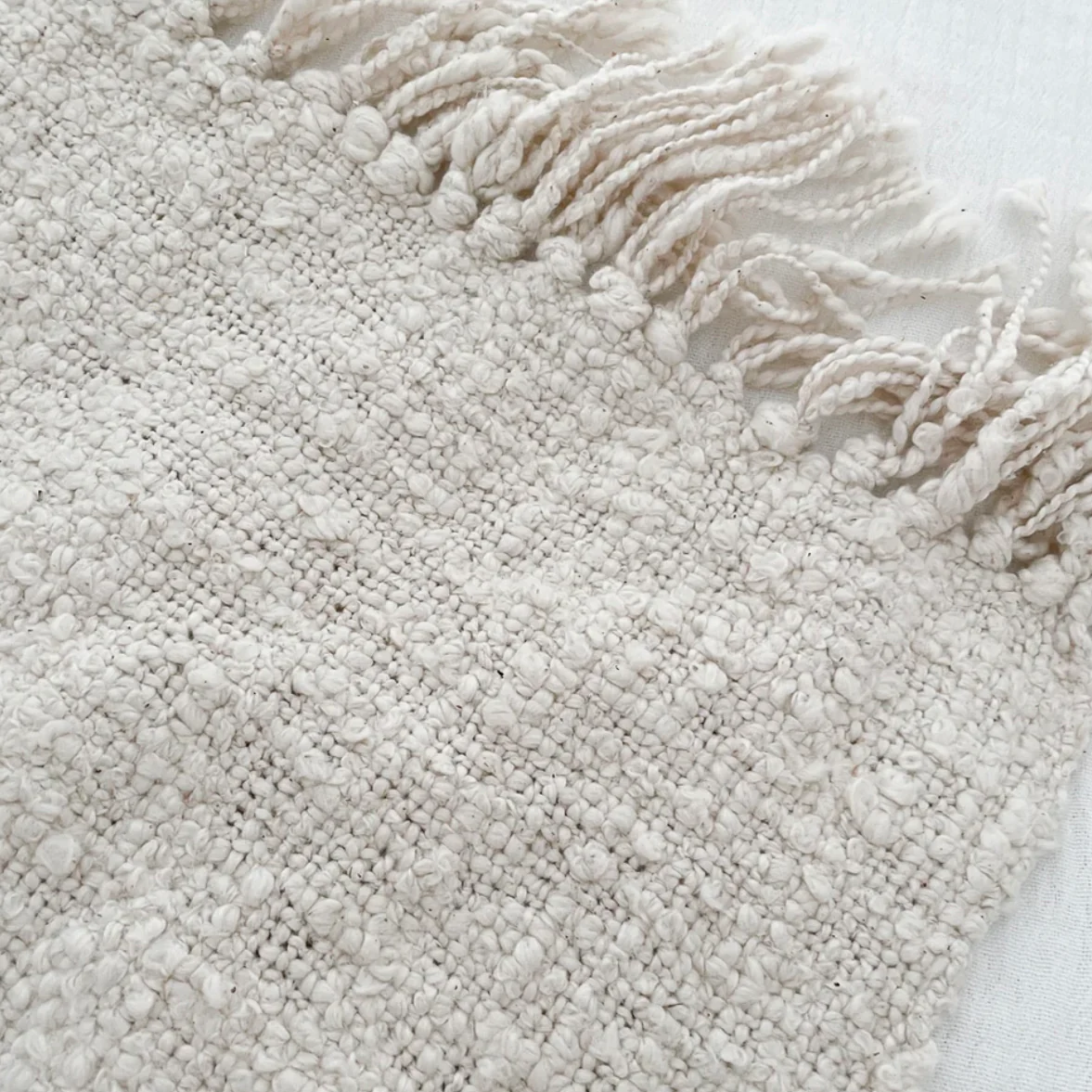 Anaya Home Cozy Cotton Ivory Boucle Throw With Fringe - Image 11