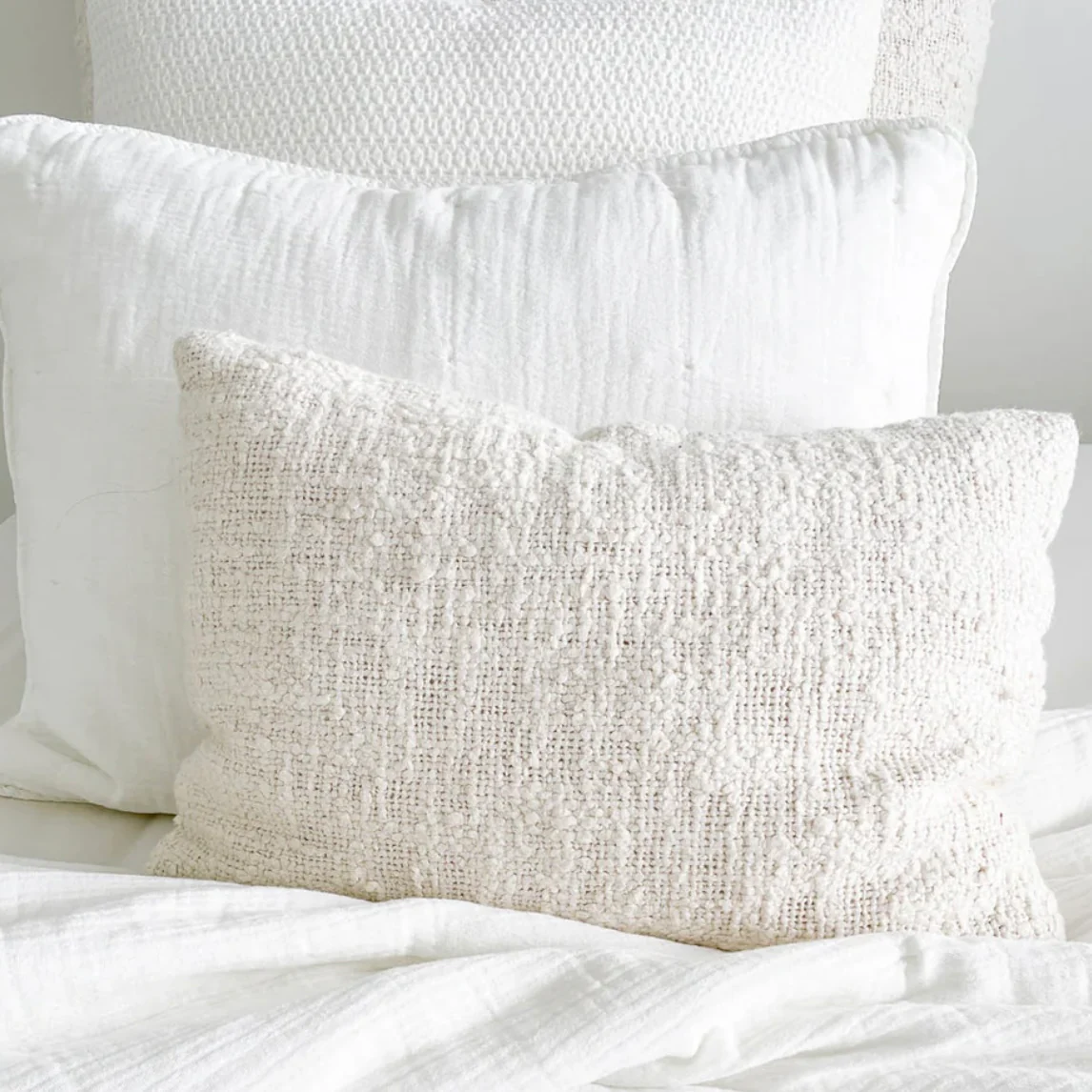 Anaya Home Cozy Cotton White Boucle Lumbar Pillow 14x20 With Down Insert - Image 3