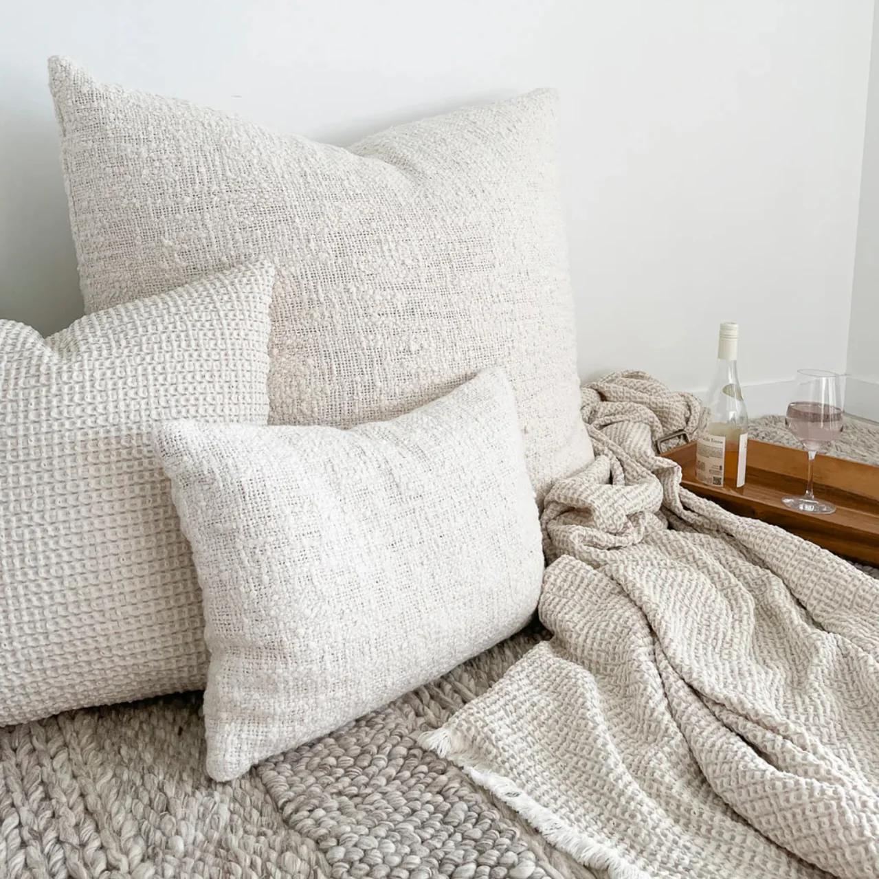 Anaya Home Cozy Cotton White Boucle Lumbar Pillow 14x20 With Down Insert - Image 6