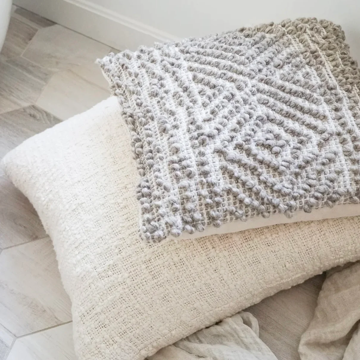 Anaya Home Cozy Cotton White Boucle Pillow 20x20 With Down Insert ~ DREAMY BEDDING SALE ~ Limited Quantity - Image 9