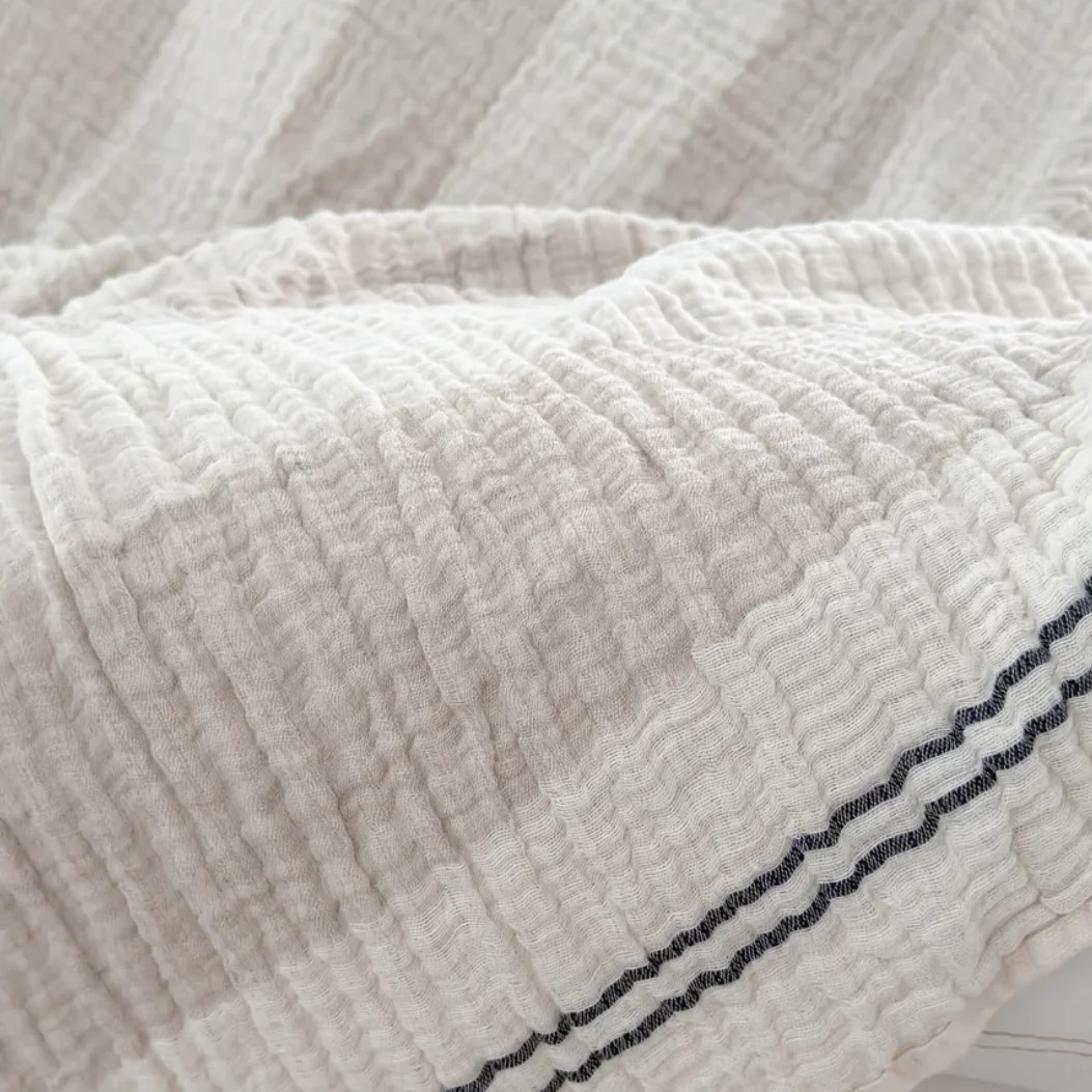 Anaya Home Crinkled Luxe Linen Stripe Throw ~ Ivory with Black Stripes ~ DREAMY BEDDING SALE ~ Limited Quantity - Image 3
