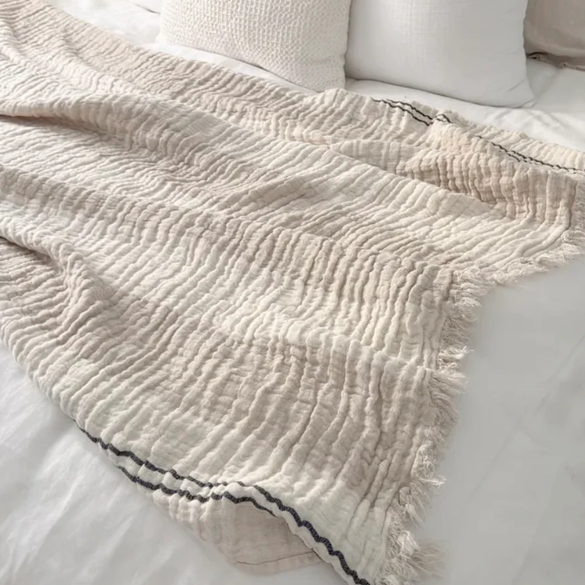 Anaya Home Crinkled Luxe Linen Stripe Throw ~ Ivory with Black Stripes ~ DREAMY BEDDING SALE ~ Limited Quantity - Image 4