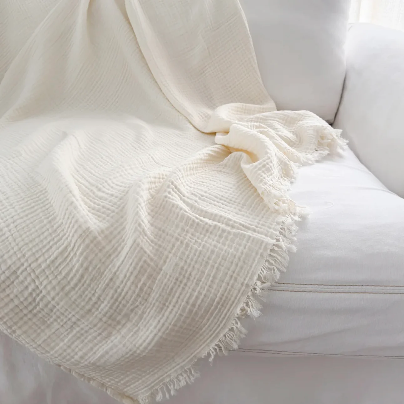 Anaya Home Crinkled Turkish Cotton Oversized Cuddle Blanket ~ Ivory ~  DREAMY BEDDING SALE ~ Limited Quantity