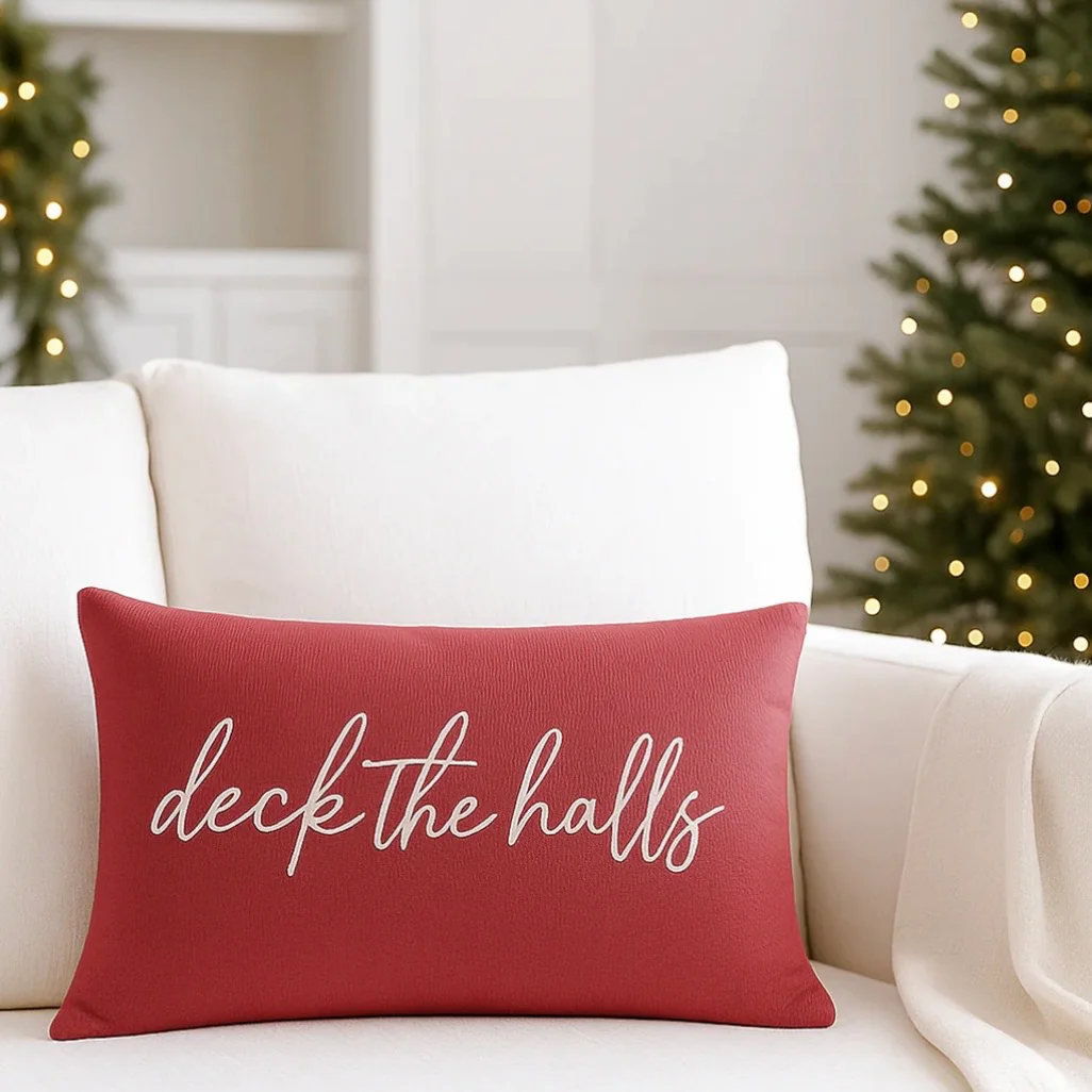 Anaya Home Deck The Halls Red Linen 14 x 20 Holiday Pillow