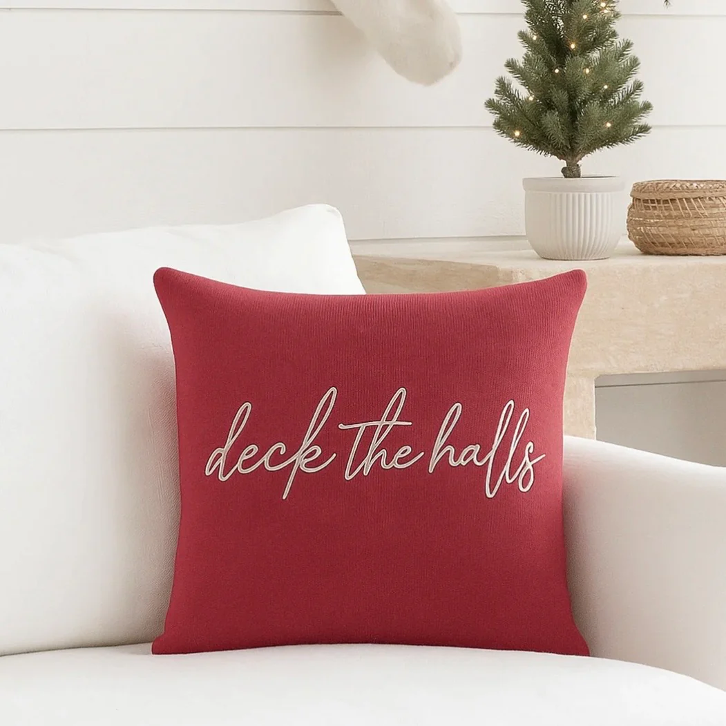 Anaya Home Deck The Halls Res Linen 20 x 20 Holiday Pillow